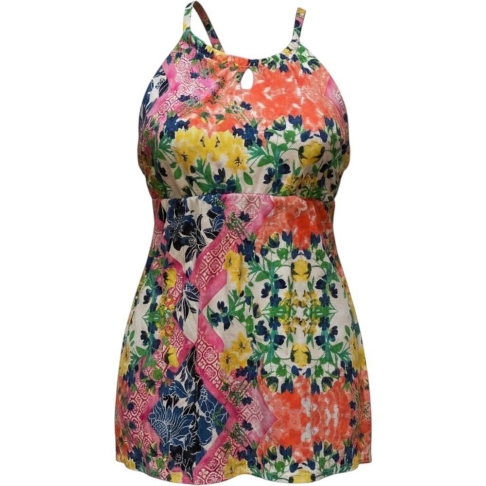 Swim by Cacique 1 piece Womens 20  Floral Patchwork High Neck Beach Vacation